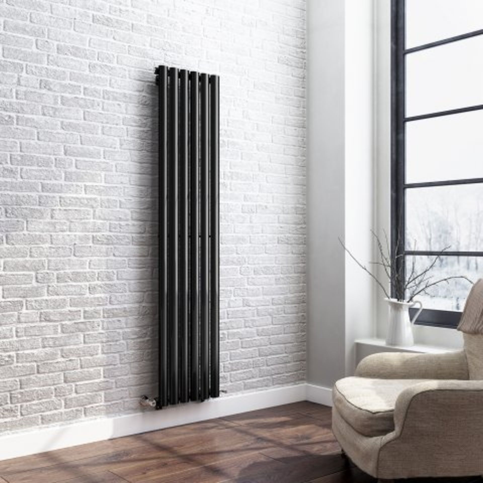 (O123) 1600x360mm Gloss Black Single Oval Tube Vertical Radiator. RRP £191.98. Want to add a - Image 3 of 5