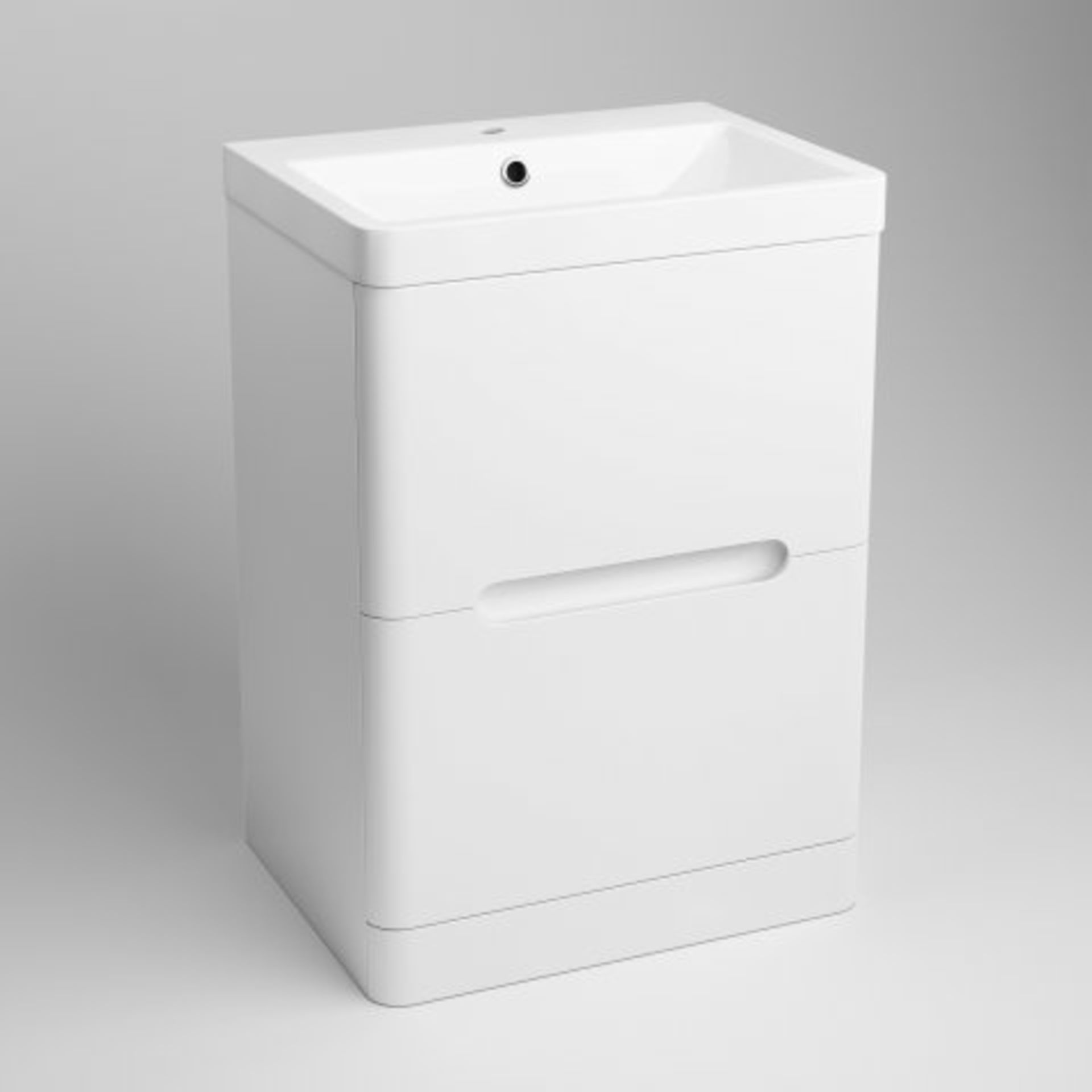 (O33) 600mm Tuscany Gloss White Built In Basin Double Drawer Unit - Floor Standing. RRP £499.99. - Image 4 of 5
