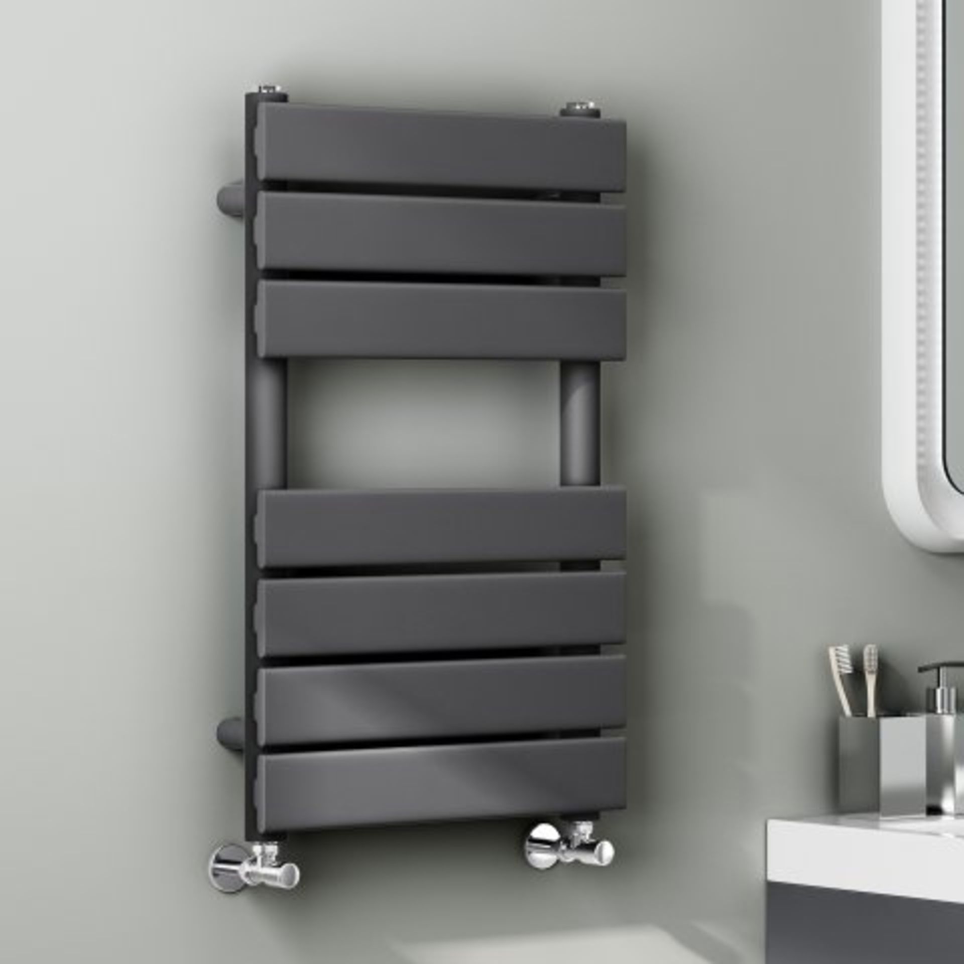 (O125) 650x400mm Anthracite Flat Panel Ladder Towel Radiator. RRP £174.99. Stylishly sleek panels