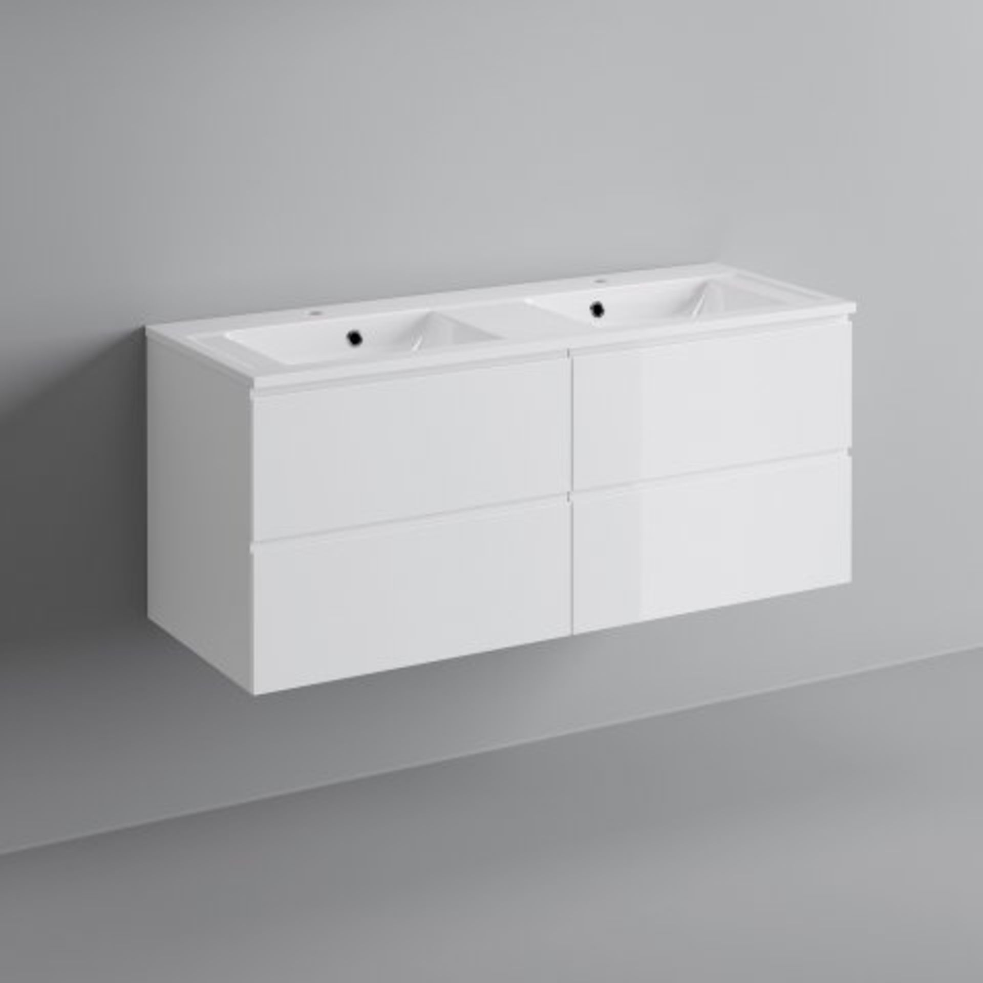 (O3) 1200mm Trevia High Gloss White Double Basin Cabinet - Wall Hung. RRP £1,199. COMES COMPLETE - Image 4 of 5