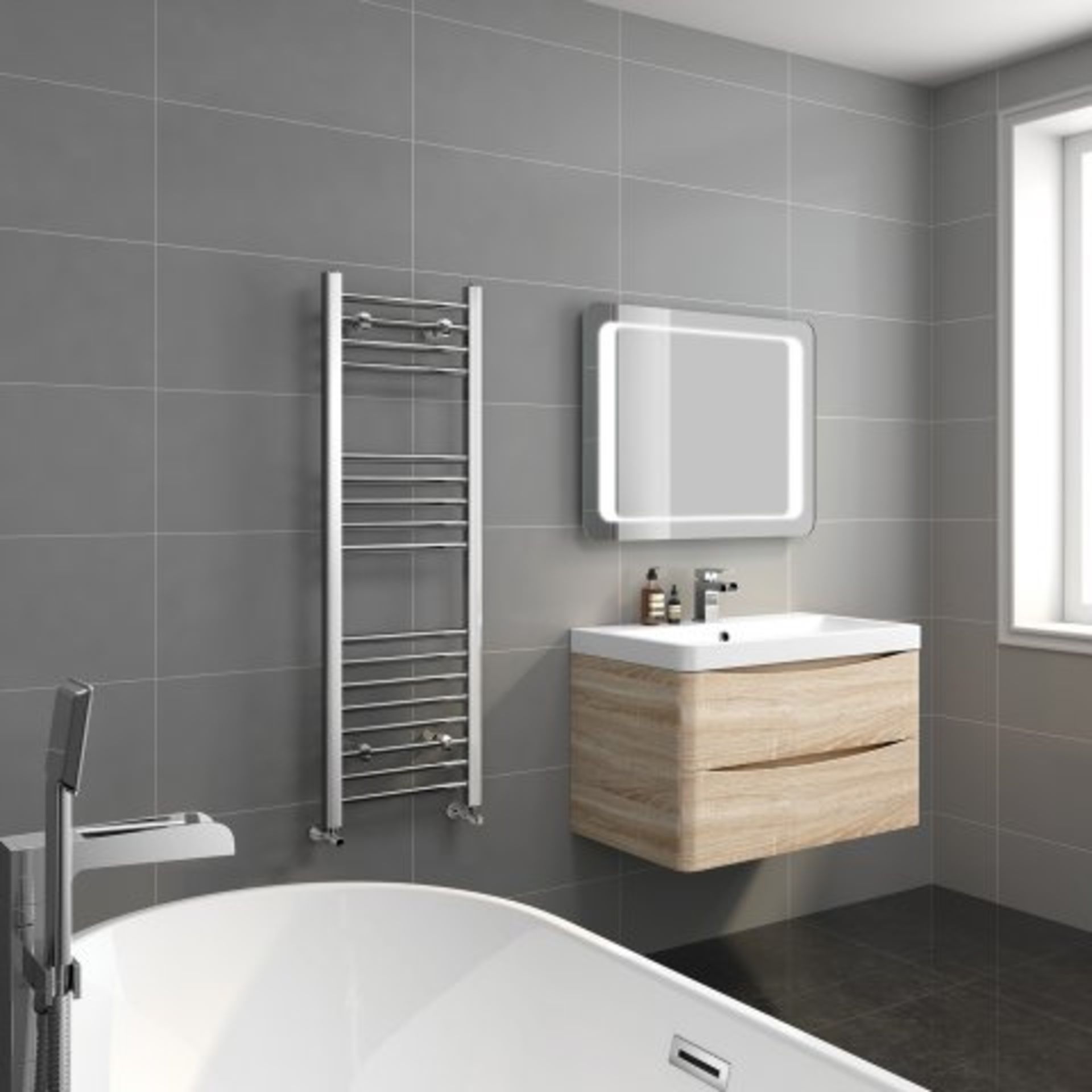 (O94)1200x400mm - 20mm Tubes - Chrome Heated Straight Rail Ladder Towel Radiator. The Natasha - Image 2 of 5