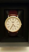 BRAND NEW NY LONDON GENTS SLIMLINE WATCH, GOLD WITH WHITE FACE AND TAN LEATHER STRAP, WITH
