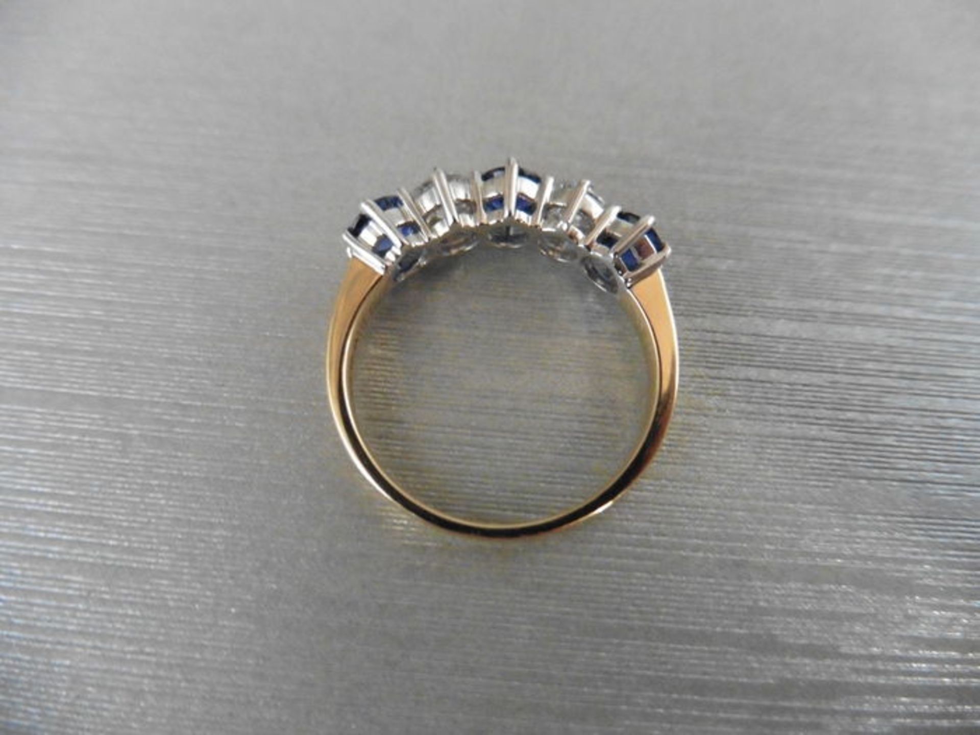 0.50ct sapphire and diamond five stone ring. 3 x round cut sapphires and 2 diamonds. I colour, si2 - Image 2 of 3