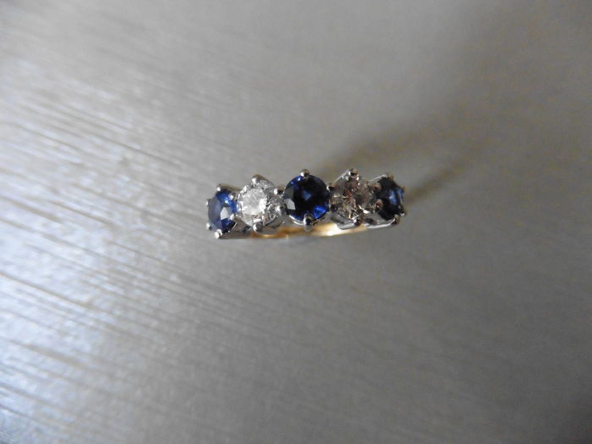 0.50ct sapphire and diamond five stone ring. 3 x round cut sapphires and 2 diamonds. I colour, si2 - Image 3 of 3