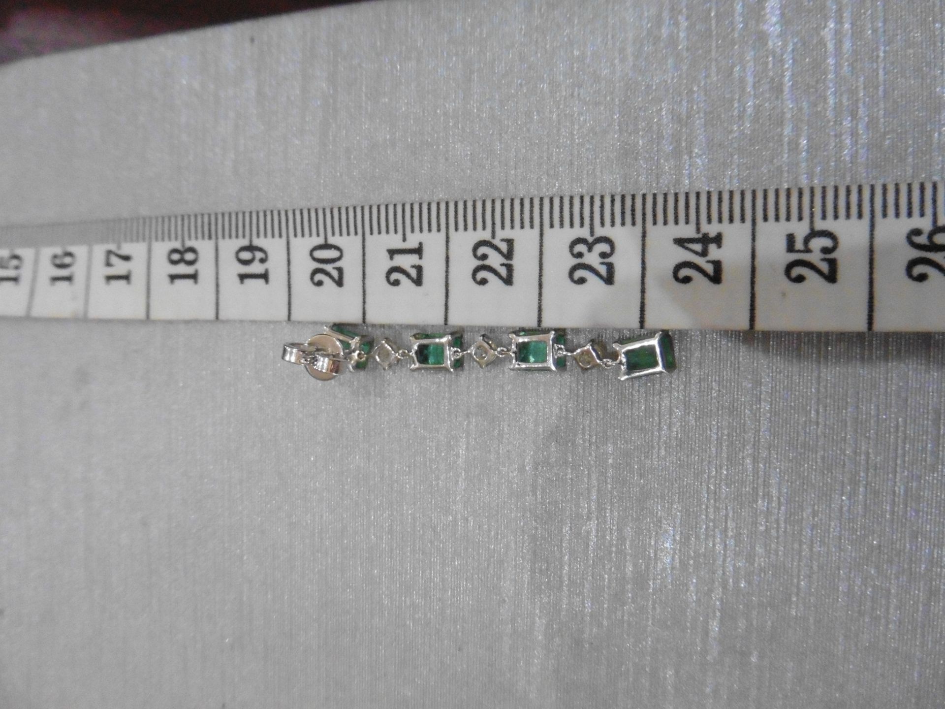 3ct emerald and diamond drop earrings. Each set with 4 emerald cut emeralds and 3 brilliant cut - Image 3 of 5
