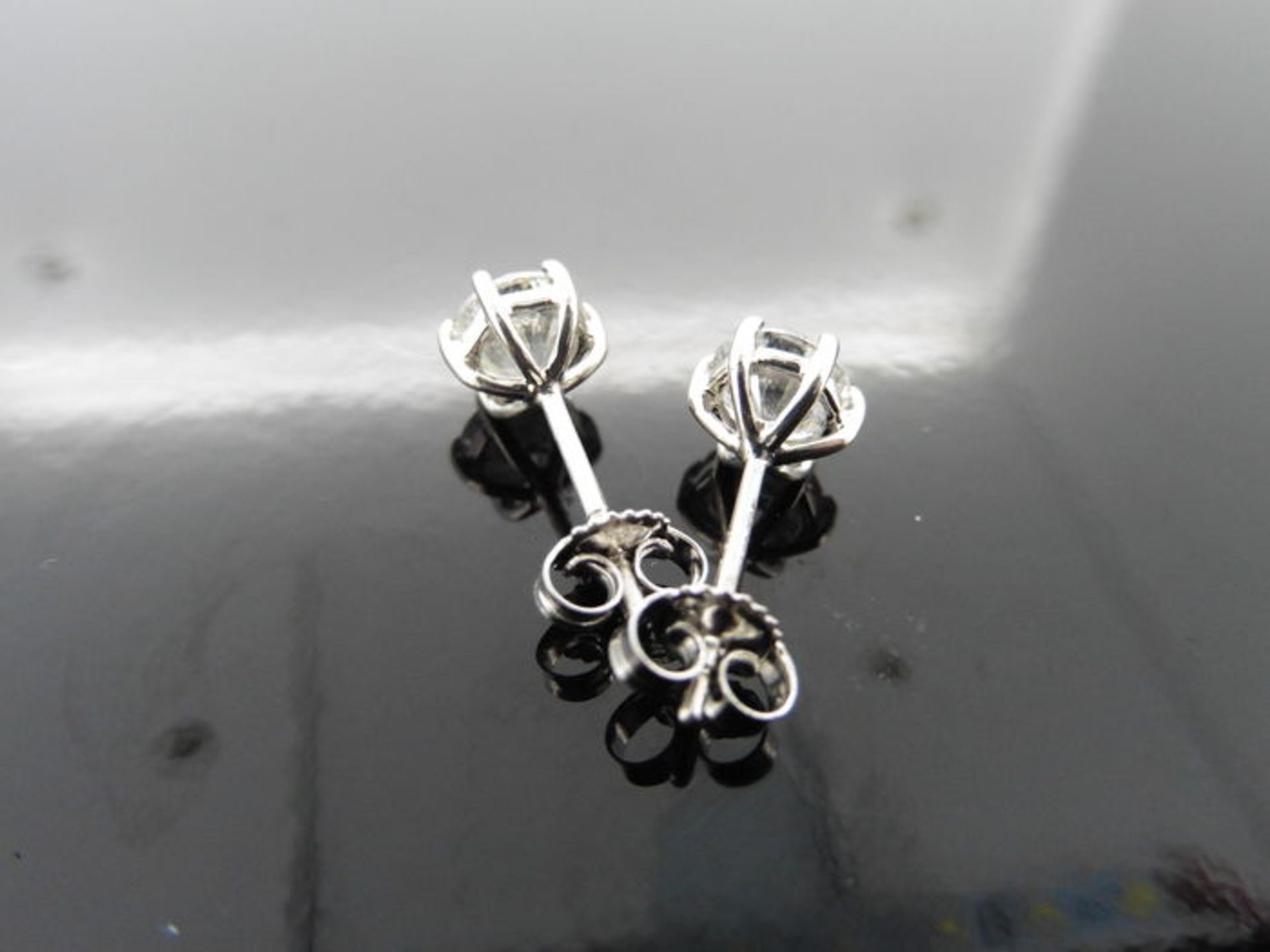 1.40ct Diamond solitaire earrings set with brilliant cut diamonds, I/J colour I1 clarity. Six claw - Image 2 of 2