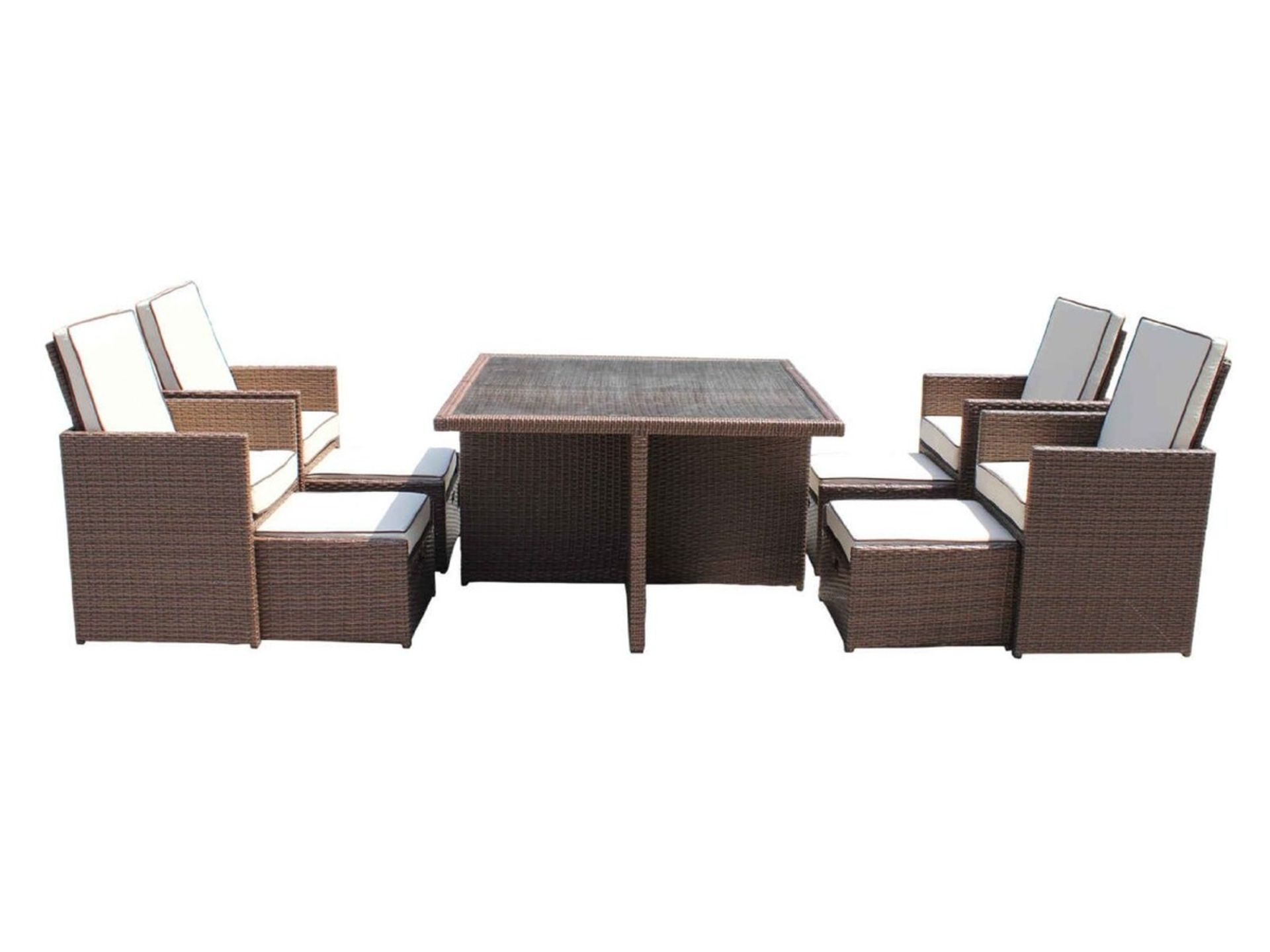 Barcelona 9 Piece Rattan Garden Cube Set in chocolate brown mix rattan with coffee cream cushions. - Bild 2 aus 3