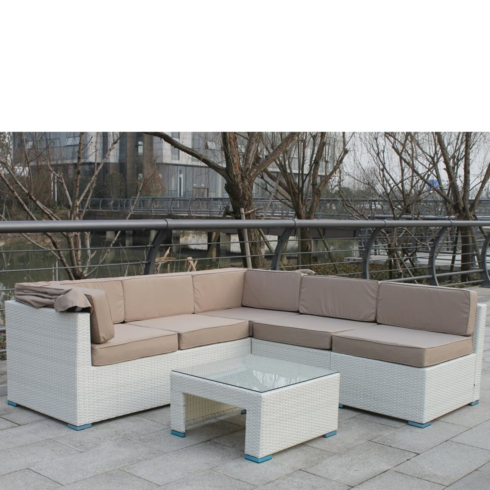 Altrincham Five Seat Rattan Sofa Set with Table new and boxed white pu rattan. - Image 2 of 3