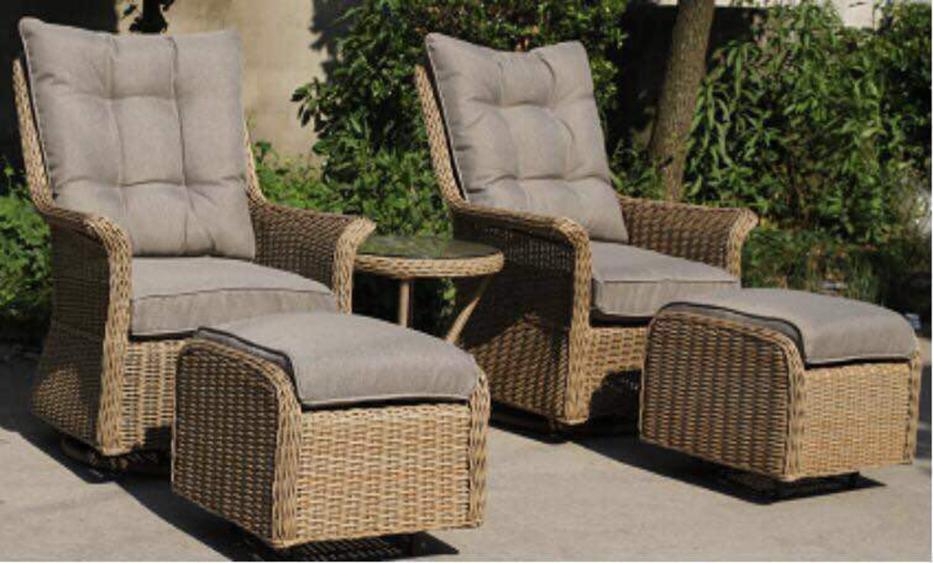 A pair of top quality rocking chairs and rocking footstools.