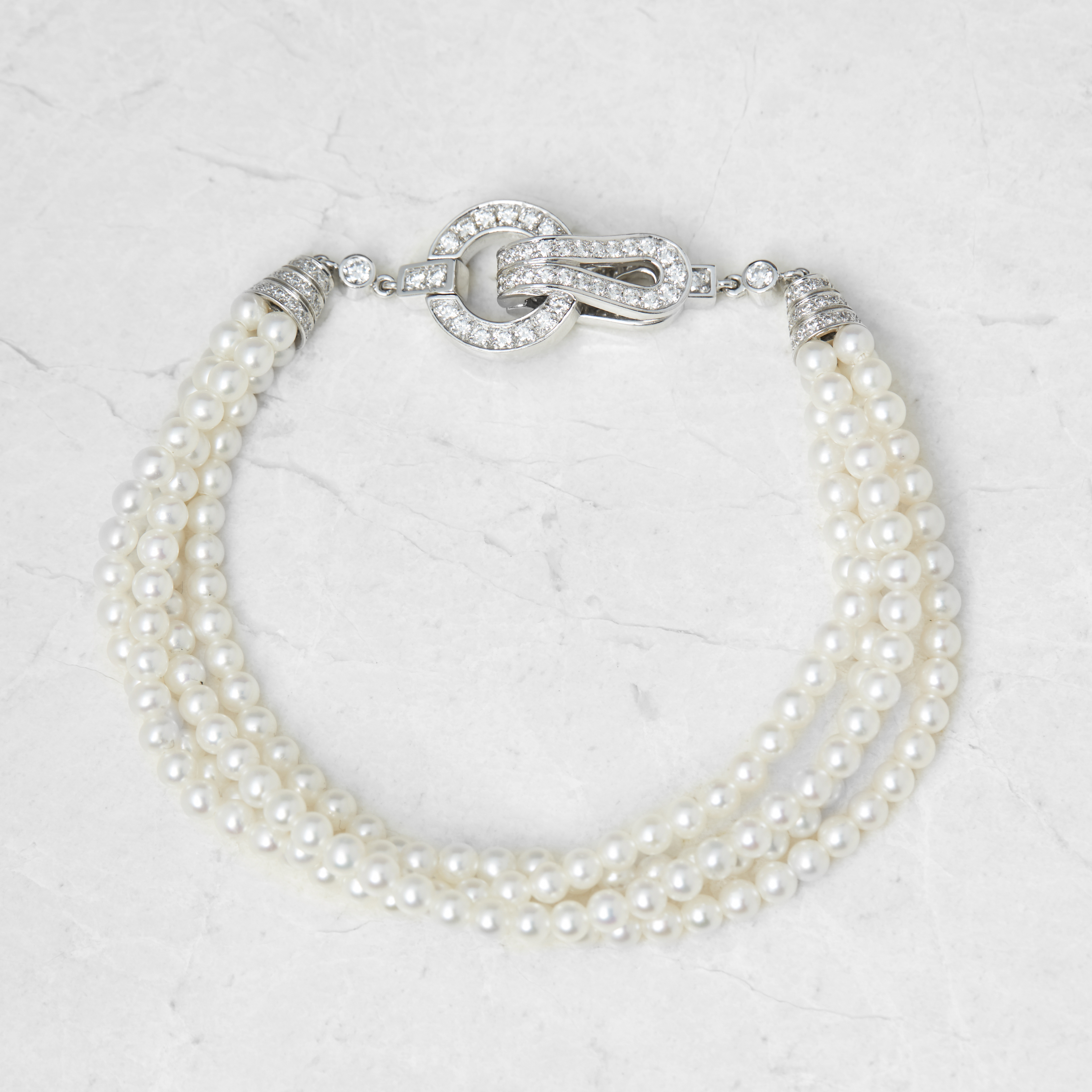 Cartier, 18k White Gold Cultured Pearl & 1.02ct Diamond Agrafe Bracelet - Image 12 of 12