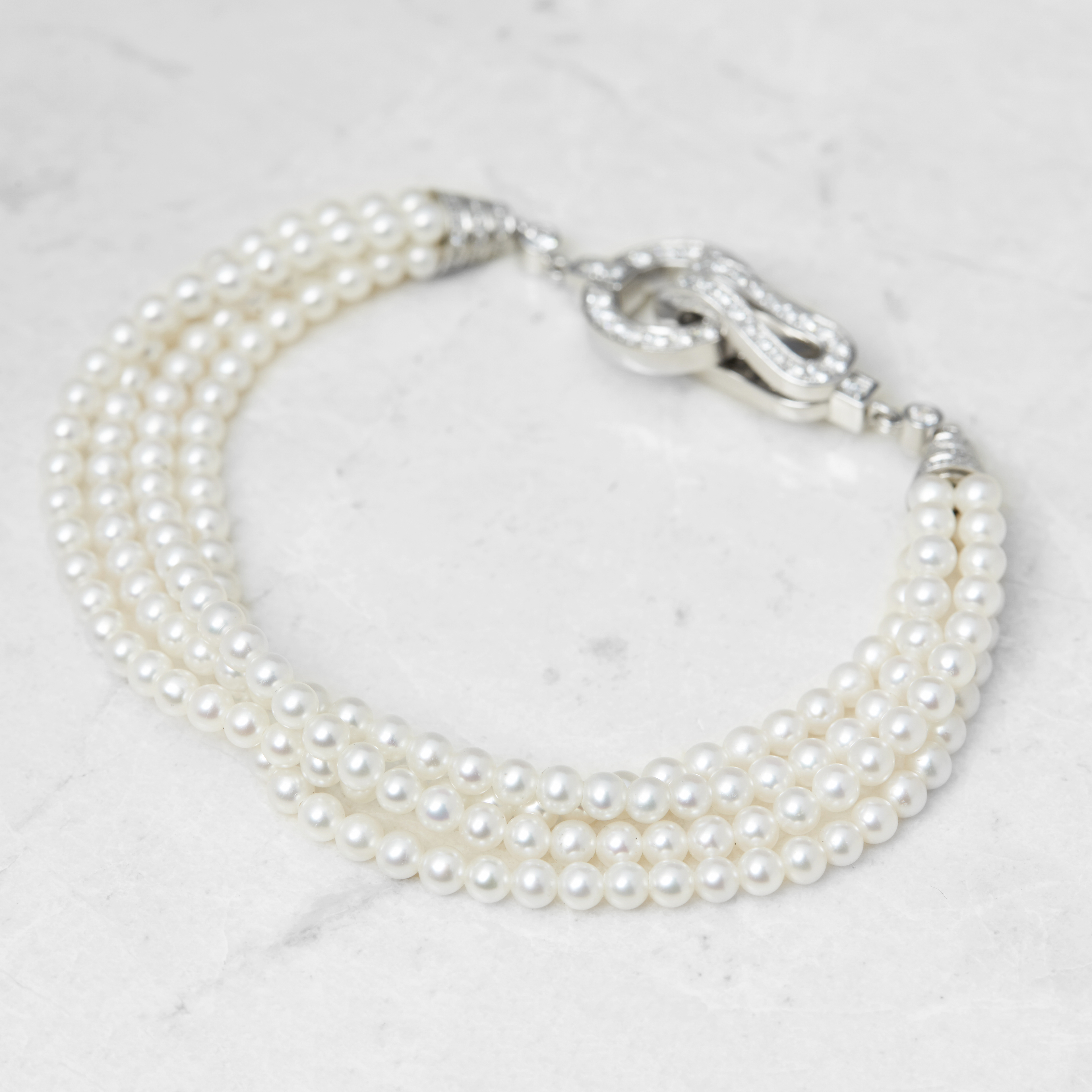 Cartier, 18k White Gold Cultured Pearl & 1.02ct Diamond Agrafe Bracelet - Image 8 of 12