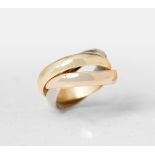 Cartier, 18k Yellow, White & Rose Gold Trinity Ring Size H