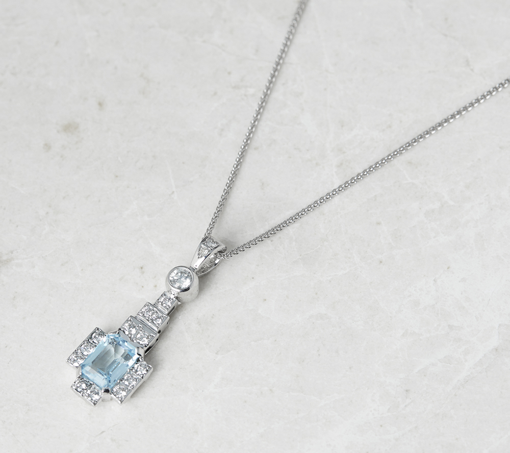 Unbranded, 18k White Gold 1.50ct Blue Topaz & 0.60ct Diamond Necklace