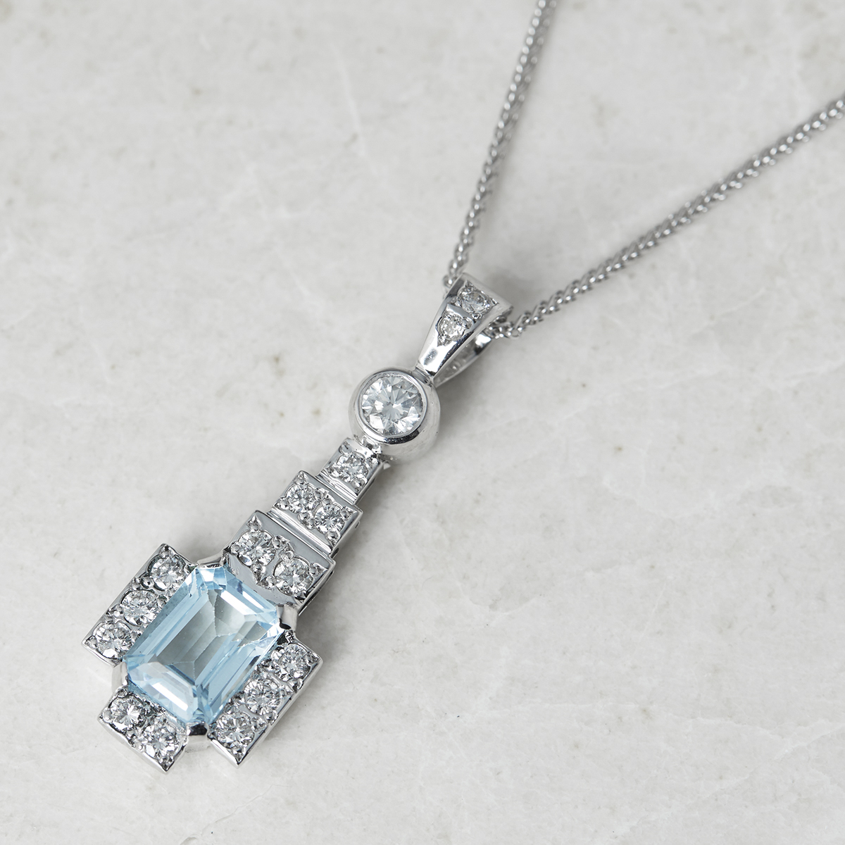 Unbranded, 18k White Gold 1.50ct Blue Topaz & 0.60ct Diamond Necklace - Image 3 of 7