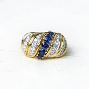 Tiffany & Co., 18k Yellow Gold 0.75ct Sapphire & 1.10ct Diamond Ring