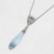 Tiffany & Co., Platinum Briolette Aquamarine & 0.35ct Diamond Edwardian Necklace