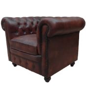 Shoreditch Low Back Leather Chesterfield Club Armchair In Brown Handmade Shoreditch Leather