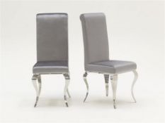 pair of new and boxed Louis Silver chairs highly polished legs with silver velvet