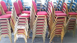 37 x stacking banqueting chairs red fleck upholstery with 24mm gold frame