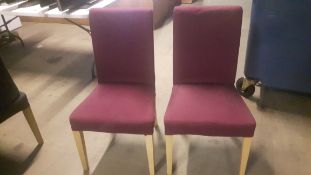 4 x dark purple dining chairs with light oak legs
