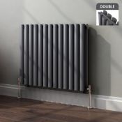 (T6) 600x780mm Anthracite Double Panel Oval Tube Horizontal Radiator. RRP £243.18. Designer Touch
