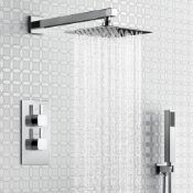 (T20) 200mm Square Stainless Steel Wall Mounted Head, Handheld & Thermostatic Mixer Shower Kit -