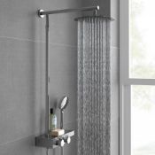 (T29) 250mm Large Round Head Thermostatic Exposed Shower Kit, Handheld & Storage Shelf. RRP £349.99.