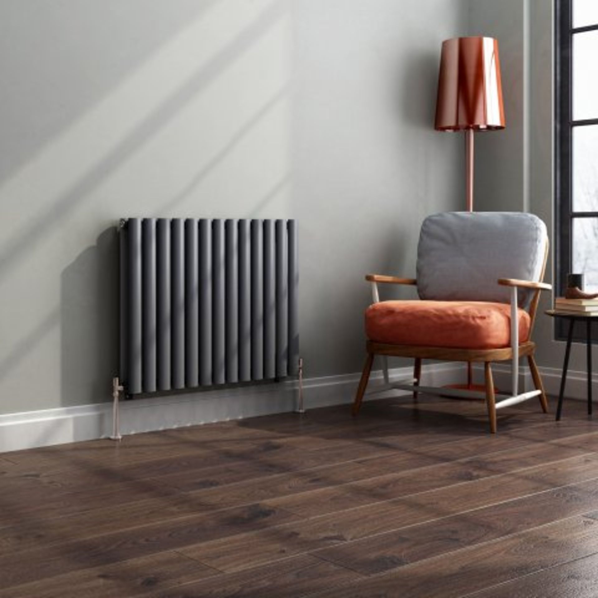 (T6) 600x780mm Anthracite Double Panel Oval Tube Horizontal Radiator. RRP £243.18. Designer Touch - Image 2 of 5