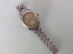 Rolex ladies oyster perpetual date bi metal champagne dial 6917 watch