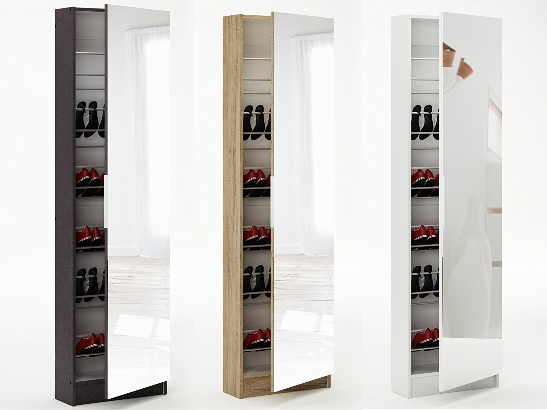 6ft Mirrored Shoe Cabinet in White, Black or Oak - Shoe Storage Rack Organiser (Oak)_ Customer