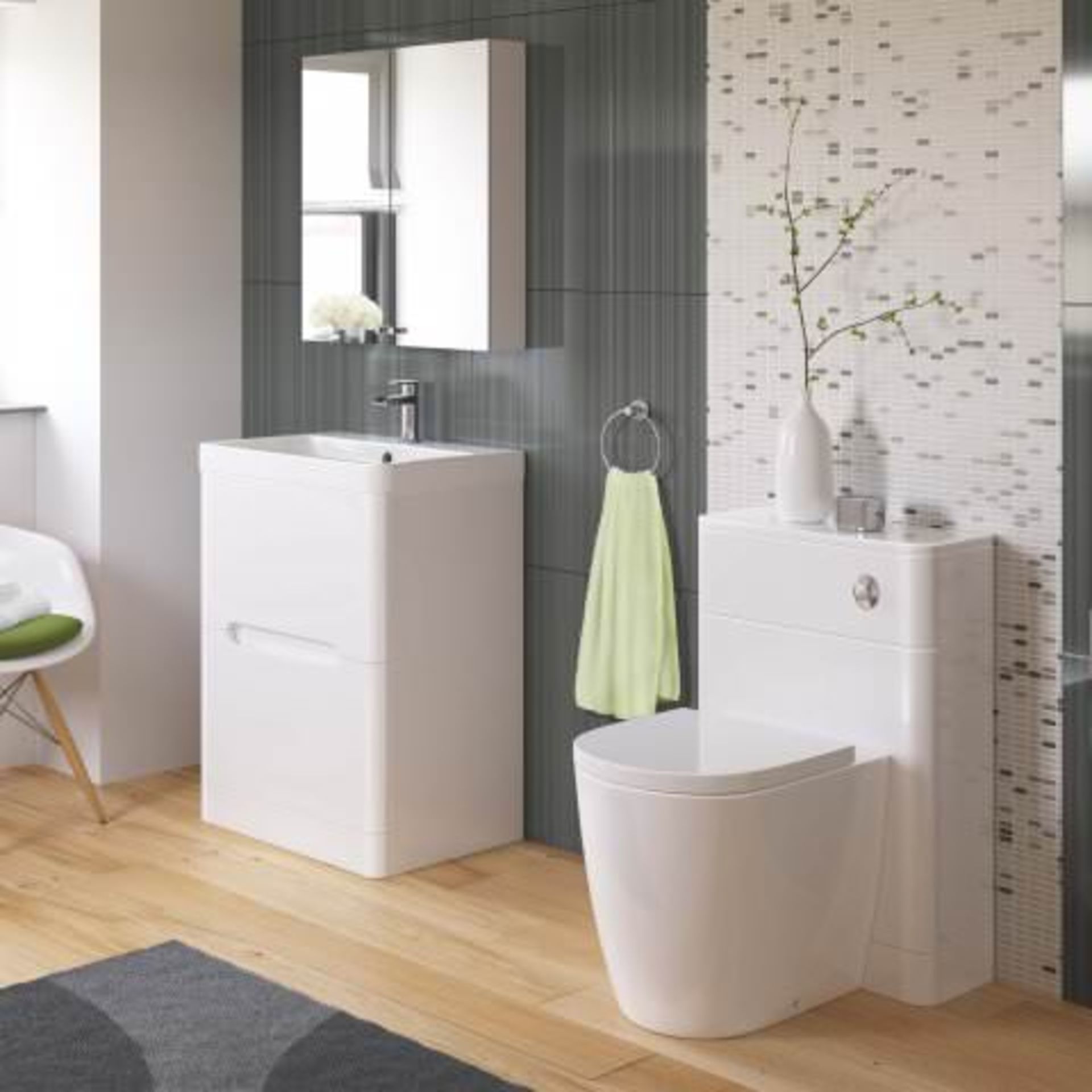 (J46) 600mm Tuscany Gloss White Built In Basin Double Drawer Unit - Floor Standing. RRP £499.99. - Image 2 of 5