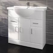 (J41) 850x330mm Quartz Gloss White Built In Basin Unit. RRP £499.99. COMES COMPLETE WITH BASIN.