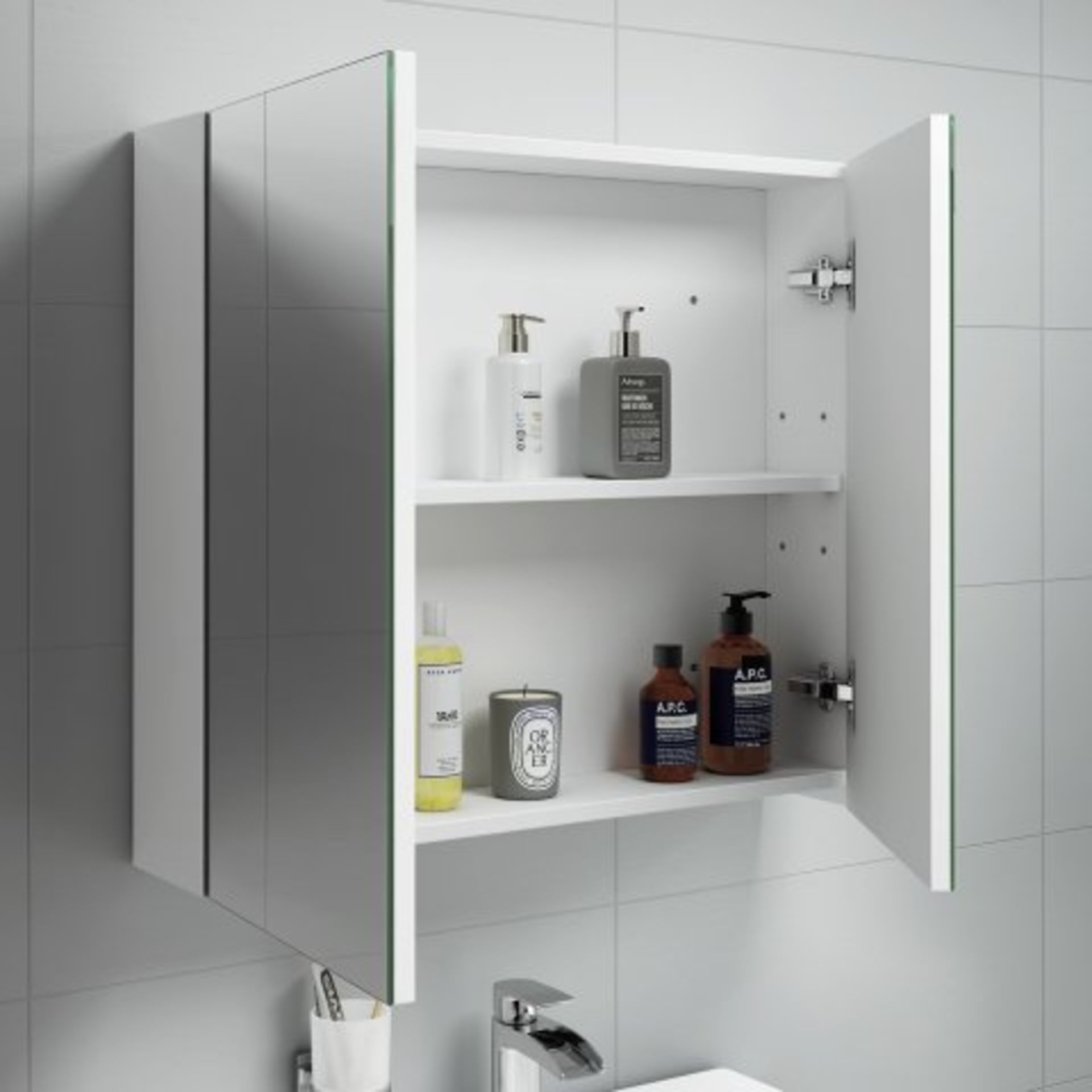 (J36) 667mm Harper Gloss White Double Door Mirror Cabinet. RRP £249.99. Reflection Perfection The - Image 3 of 4