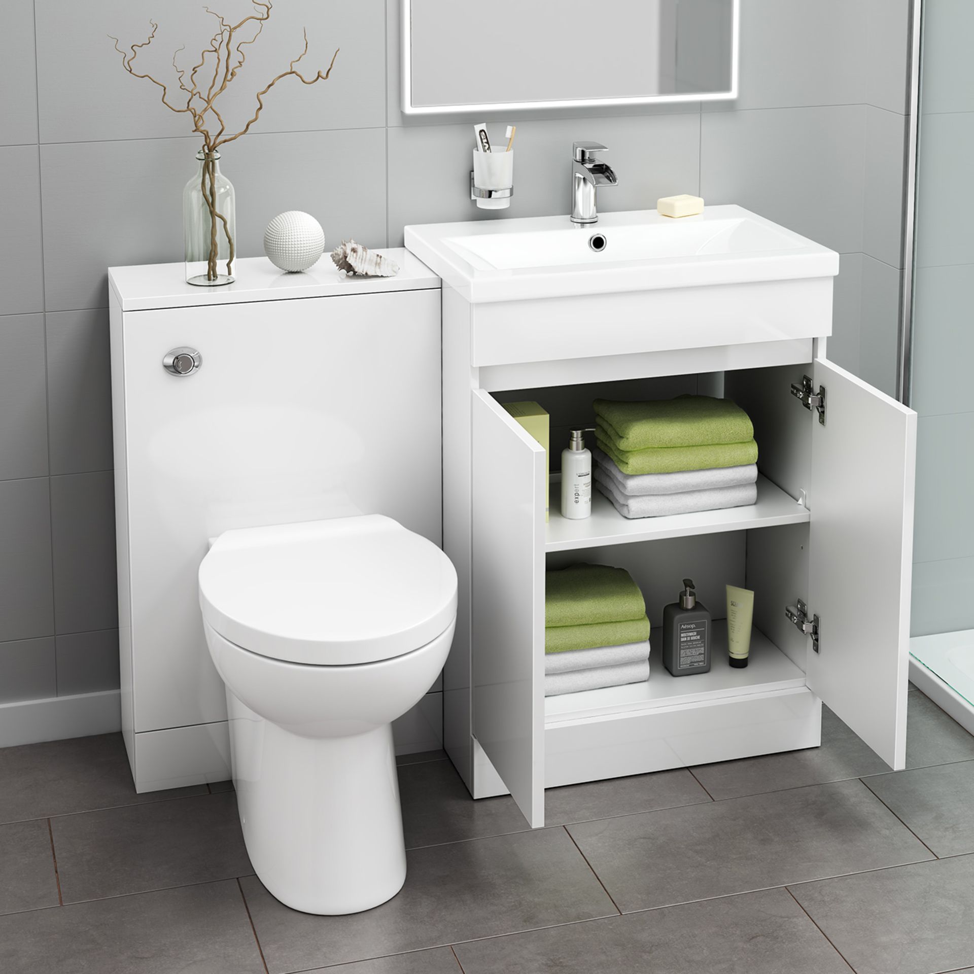 (J32) 1100mm Complete Basin Vanity Unit with Toilet Pan & Back to Wall Unit. RRP £899.99. This set - Image 2 of 5