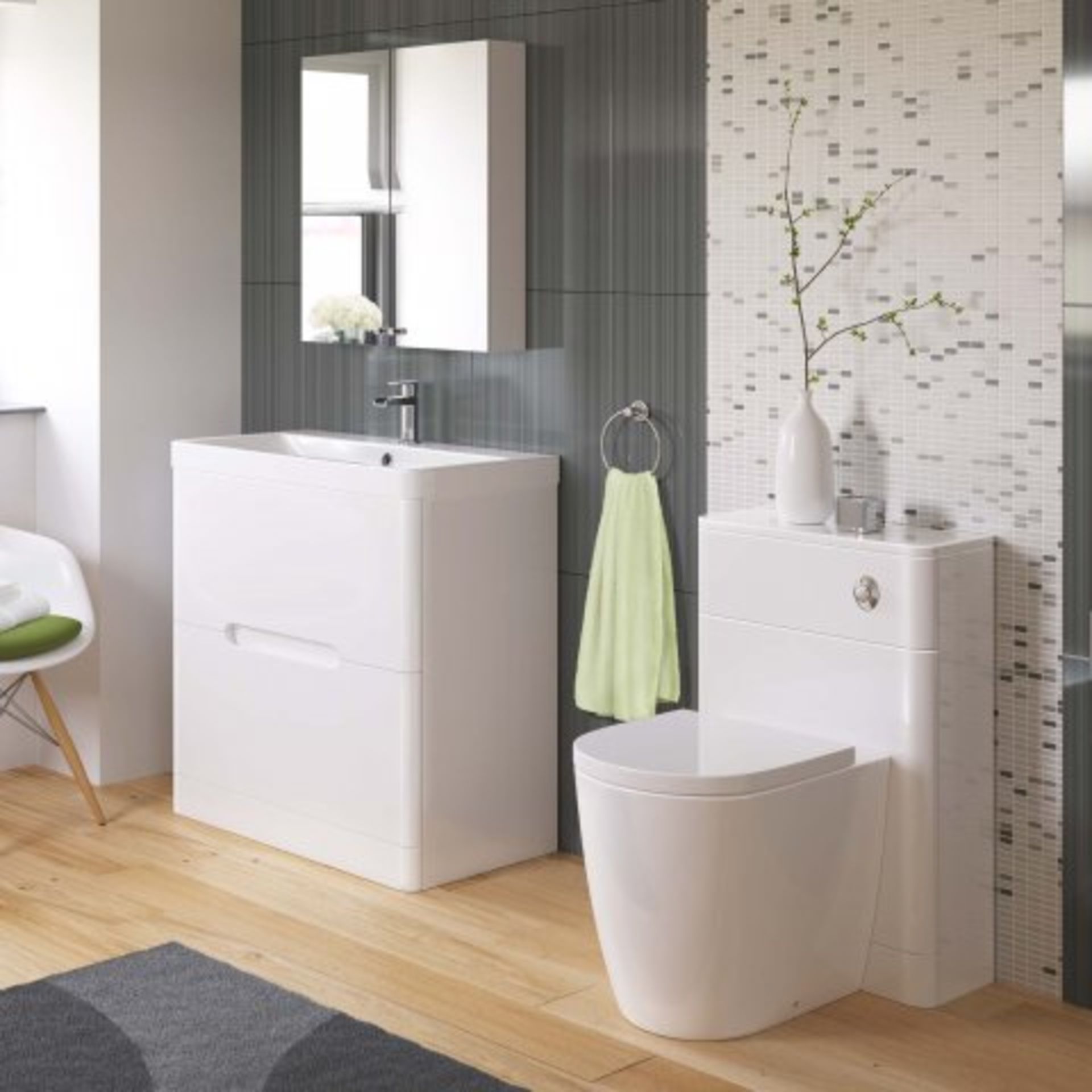 (J40) 800mm Tuscany Gloss White Built In Basin Double Drawer Unit - Floor Standing. RRP £724.99 - Image 2 of 5
