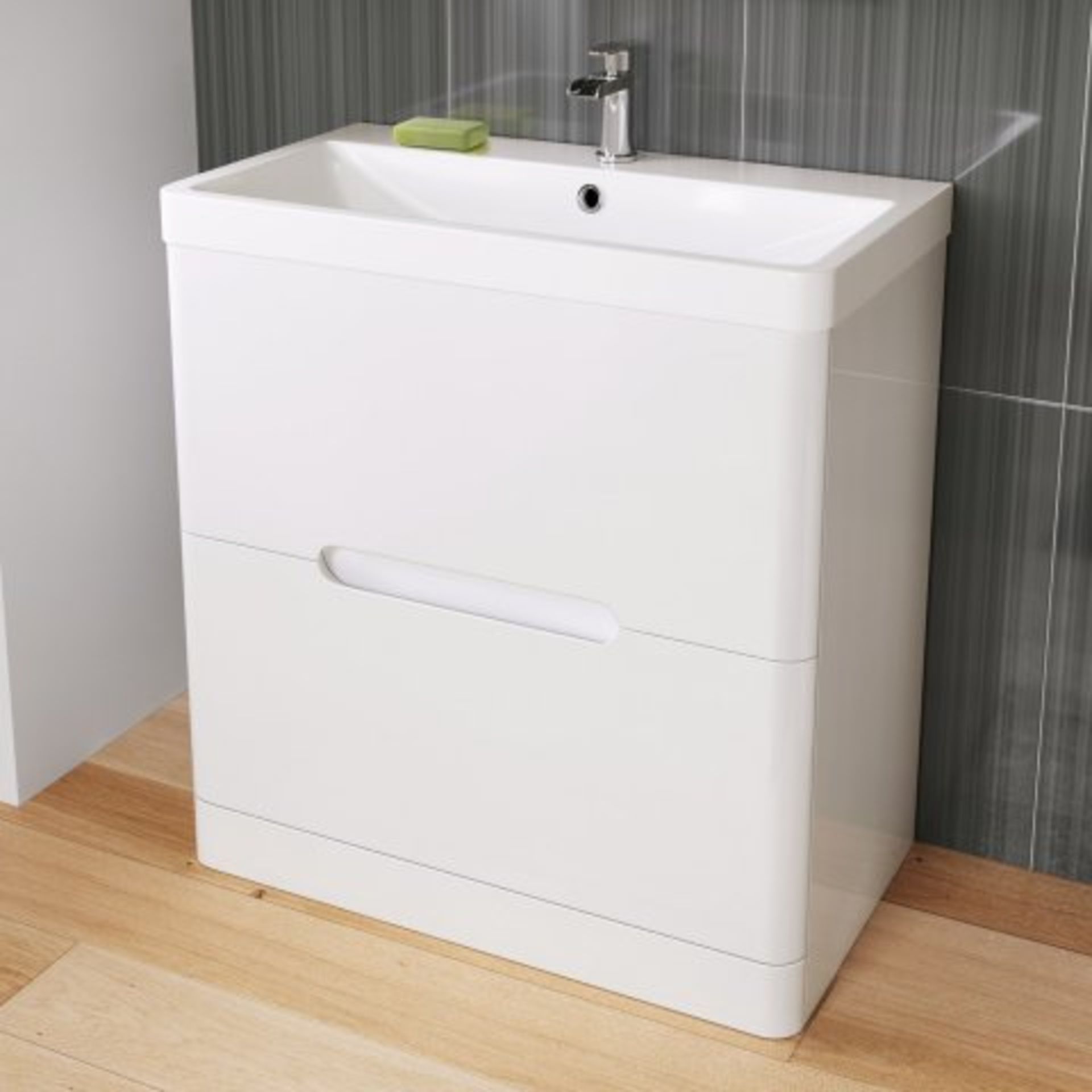 (J40) 800mm Tuscany Gloss White Built In Basin Double Drawer Unit - Floor Standing. RRP £724.99