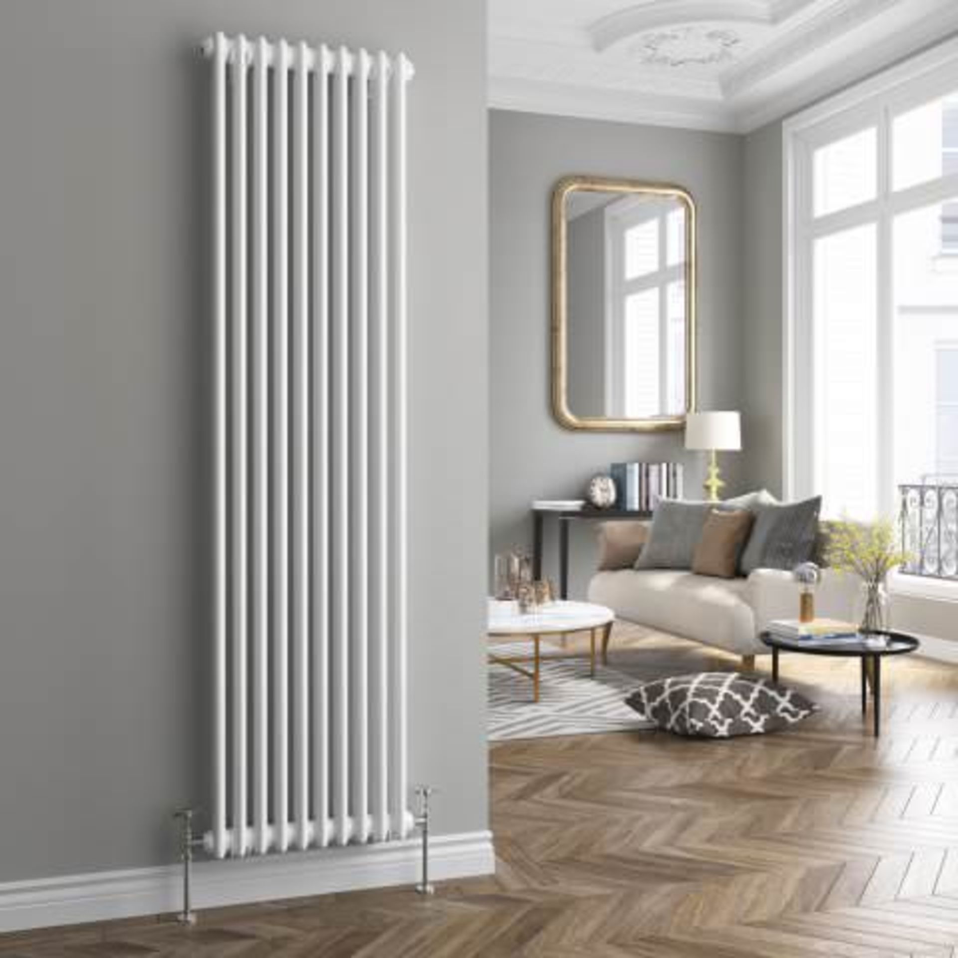 (J31) 1800x465mm White Double Panel Vertical Colosseum Traditional Radiator. RRP £599.99. Classic - Image 2 of 3