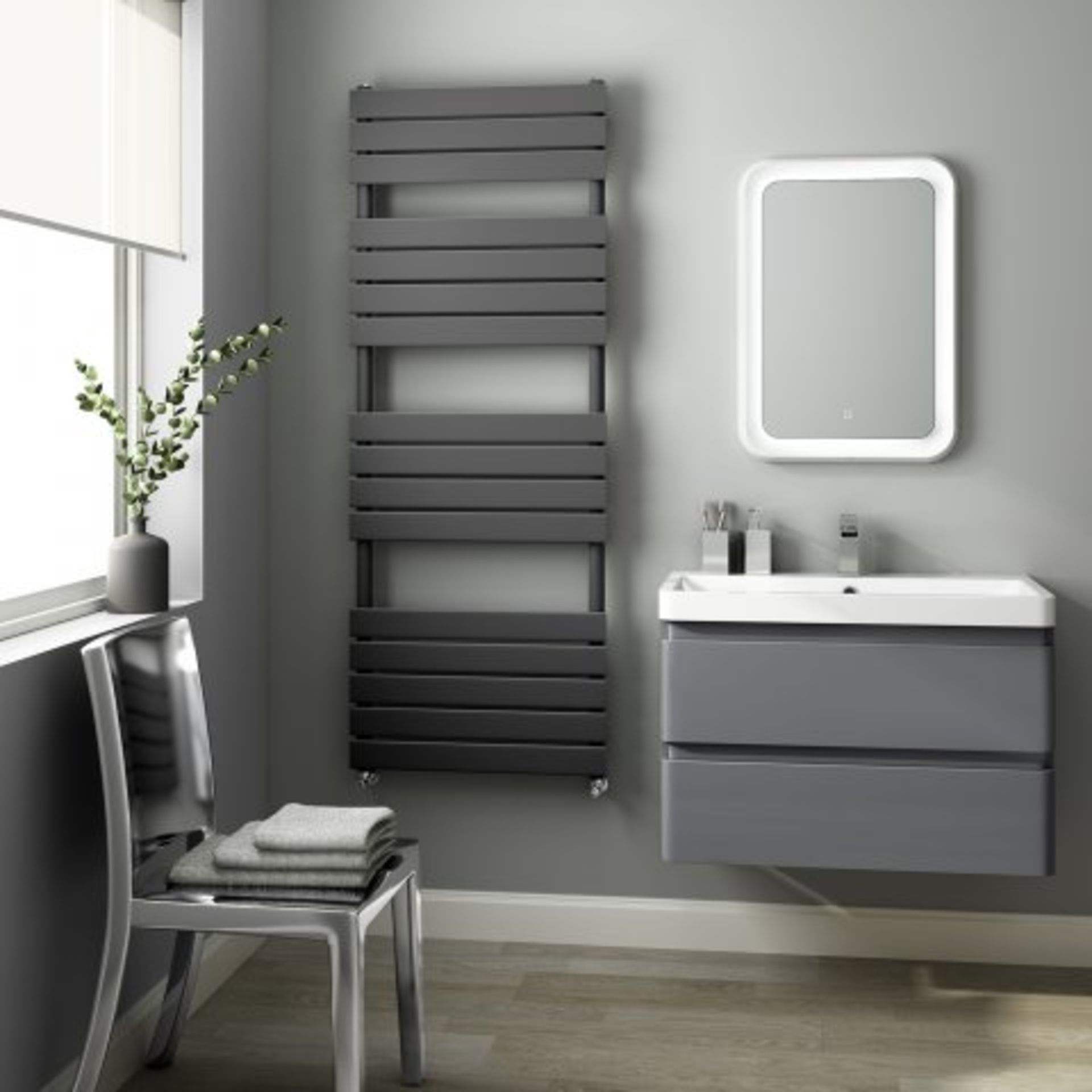 (J23) 1600x600mm Anthracite Flat Panel Ladder Towel Radiator. RRP £474.99. Attention to detail is - Image 3 of 3