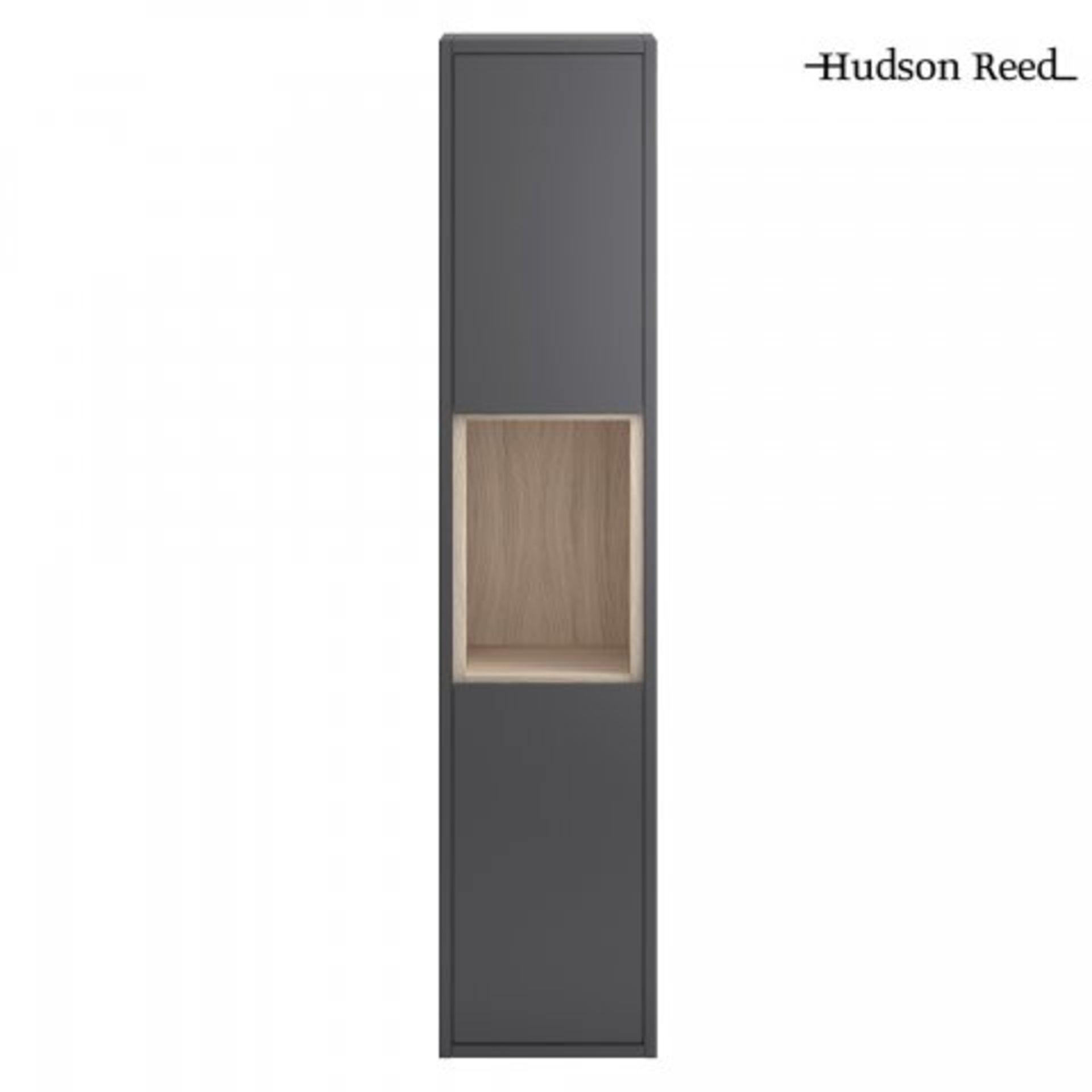 (J158) 1400x350mm Hudson Reed Coast Gloss Grey Open Shelf Tall Storage Unit. RRP £499.99. With its