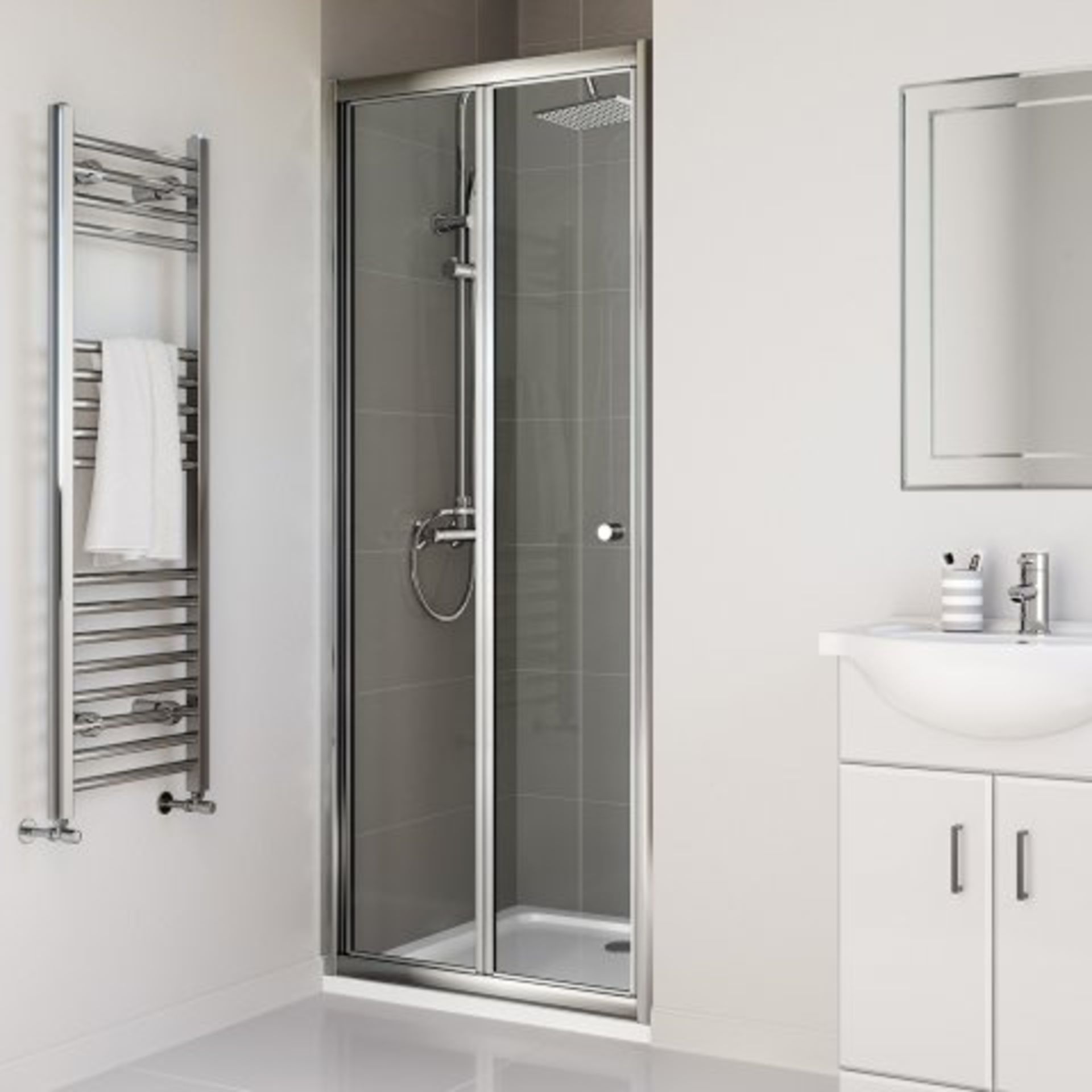 (J69) 760mm - Elements Bi Fold Shower Door. RRP £299.99. Do you have an awkward nook or a tricky