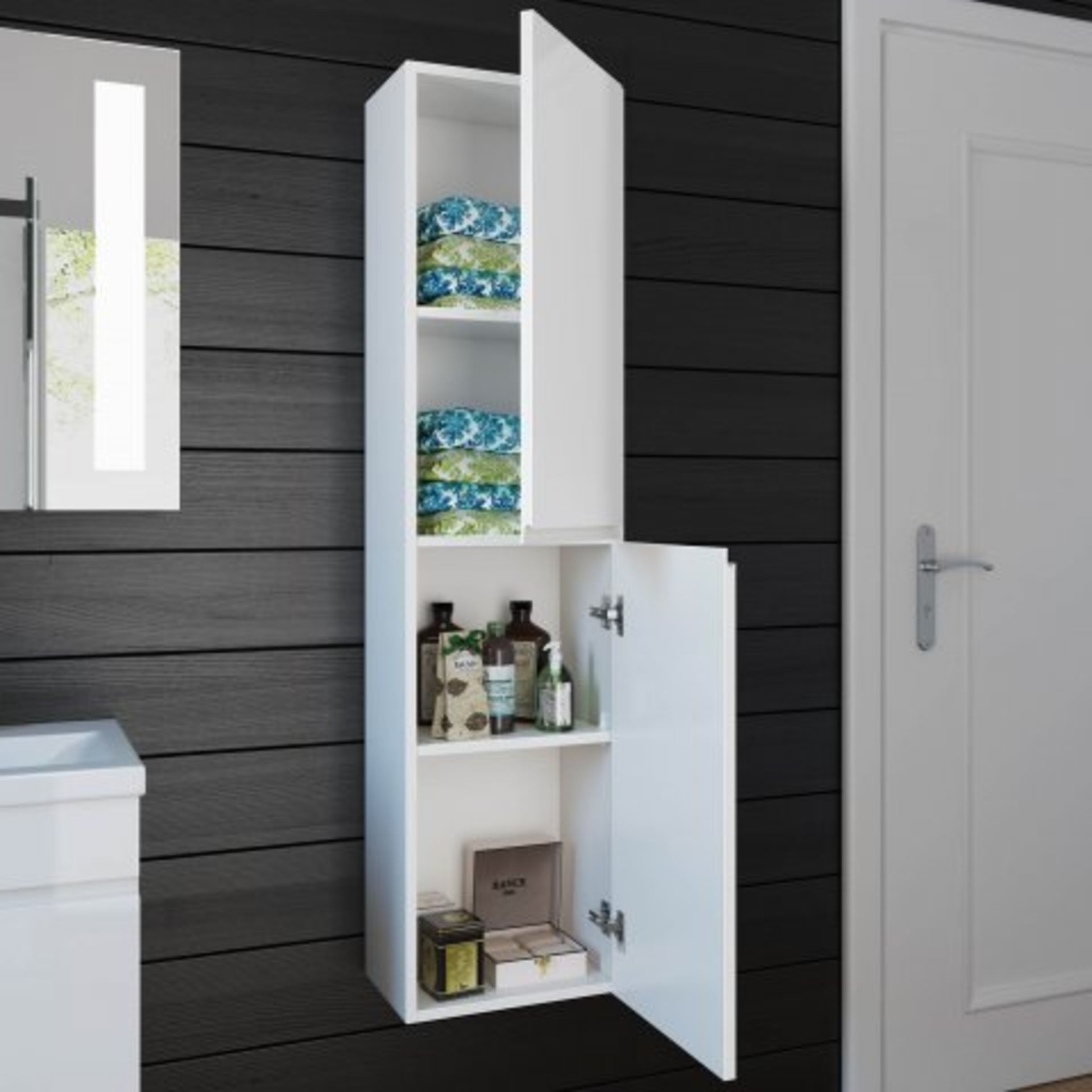 (J34) 1400mm Trent Gloss White Tall Storage Cabinet - Wall Hung. RRP £259.99. Our Trent Gloss - Image 2 of 4