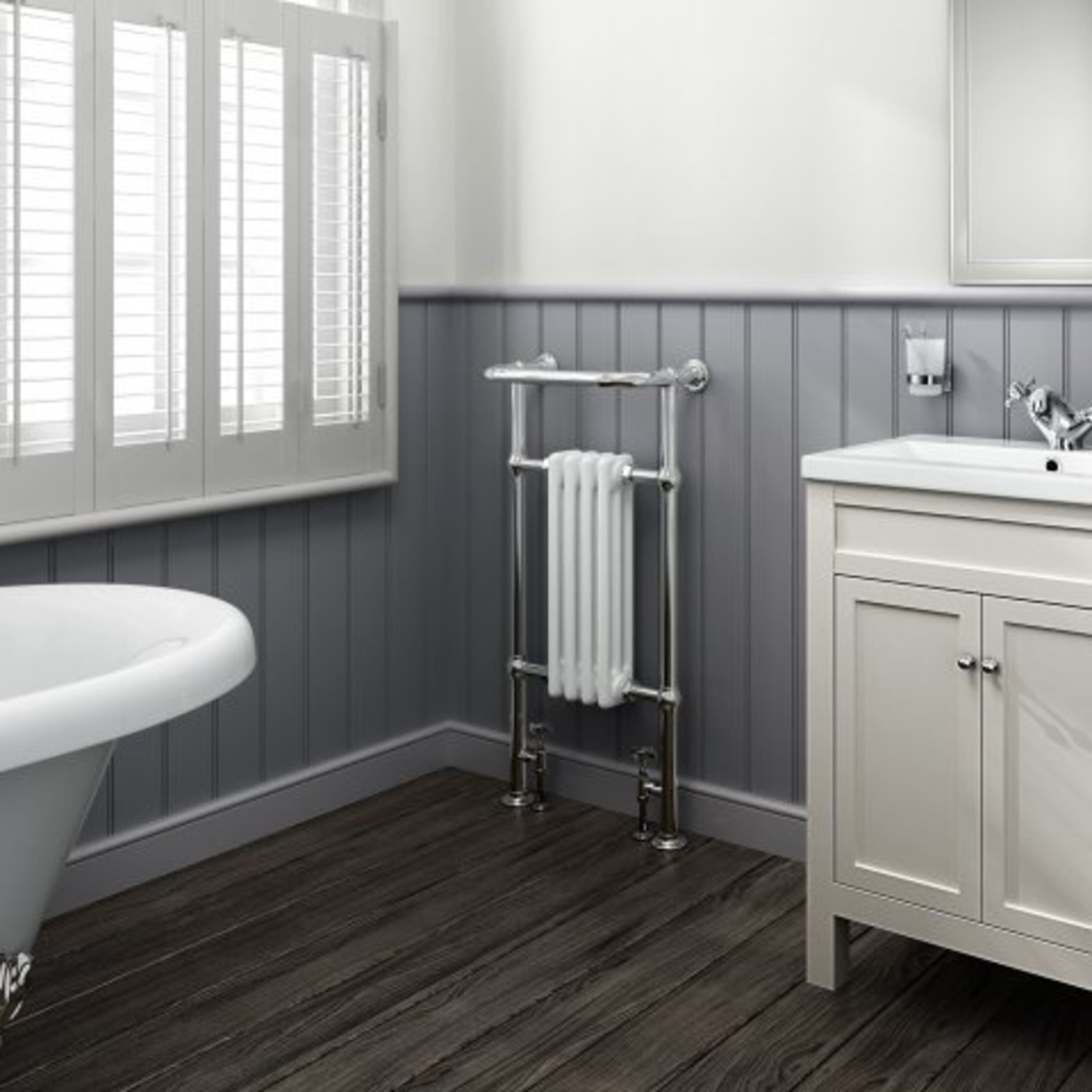 (J47) 952x479mm Small Traditional White Towel Rail Radiator - Victoria Premium. RRP £287.99. Long - Image 2 of 5