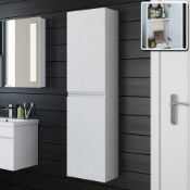 (J34) 1400mm Trent Gloss White Tall Storage Cabinet - Wall Hung. RRP £259.99. Our Trent Gloss