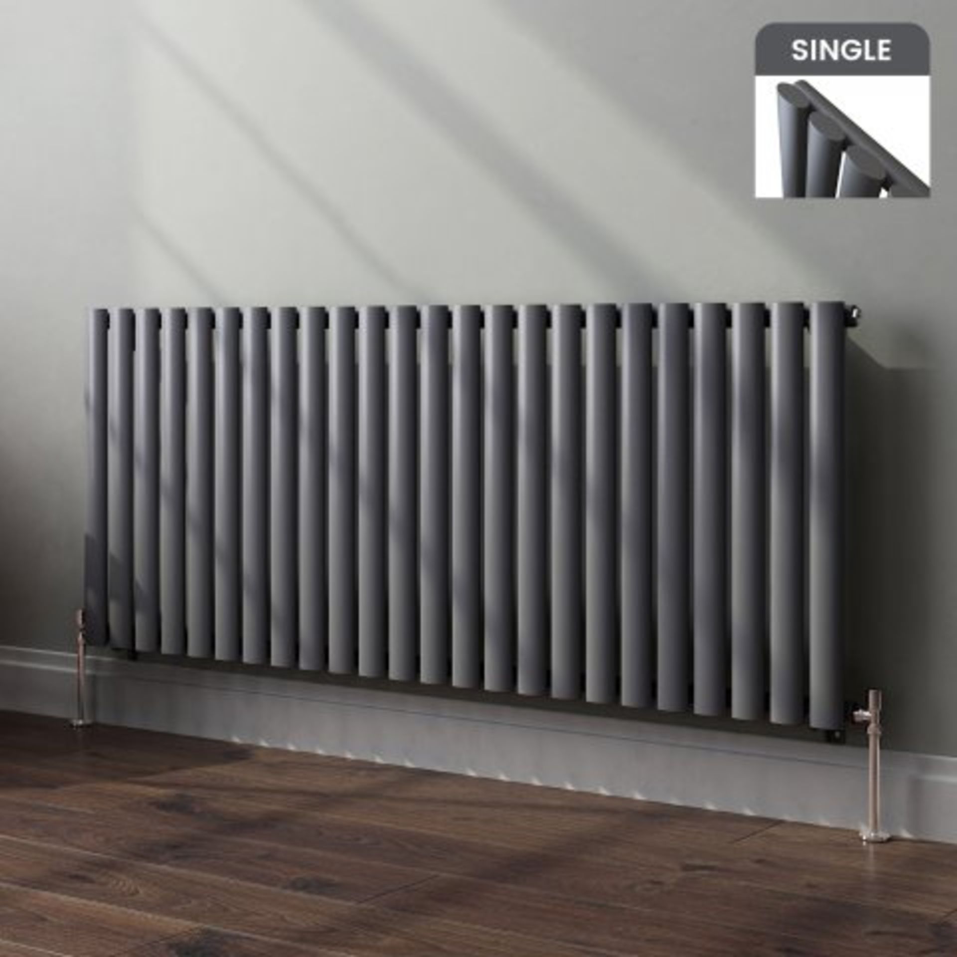 (J21) 600x1440mm Anthracite Single Panel Oval Tube Horizontal Radiator. RRP £263.99. Designer