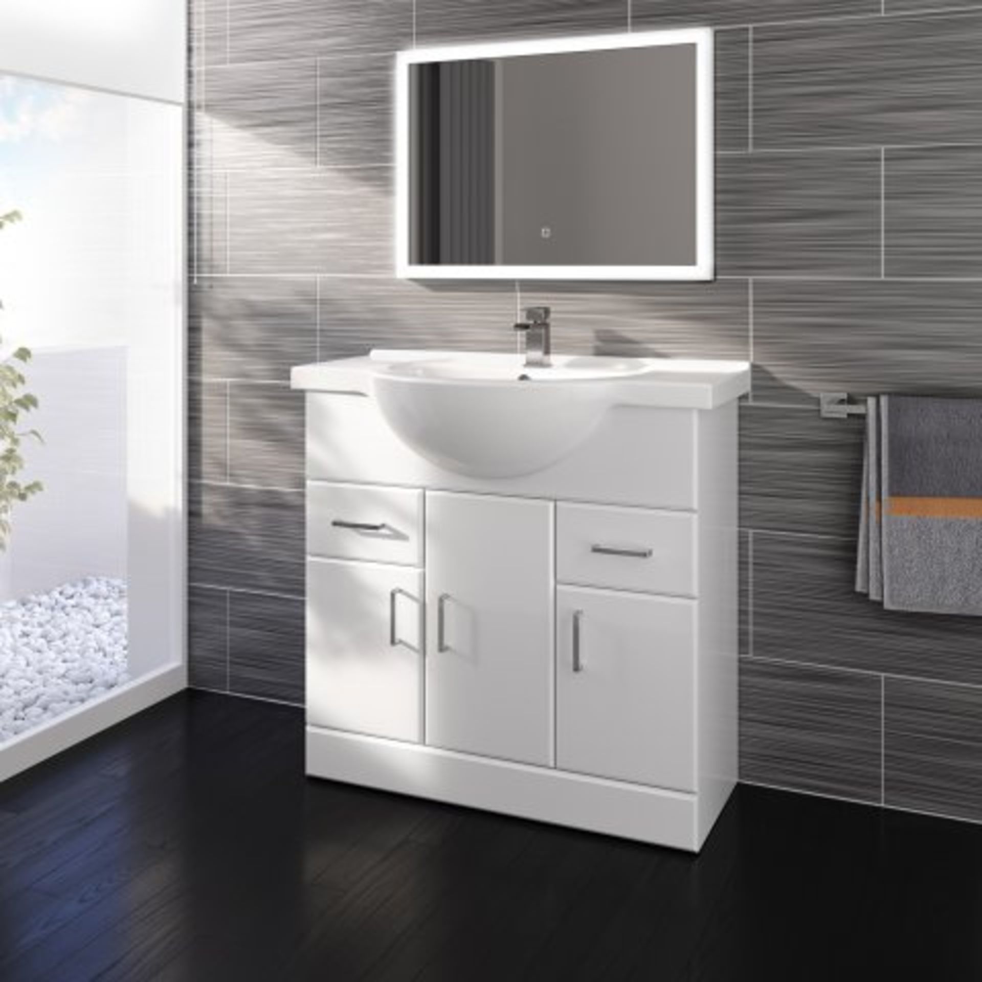 (J41) 850x330mm Quartz Gloss White Built In Basin Unit. RRP £499.99. COMES COMPLETE WITH BASIN. - Image 2 of 4