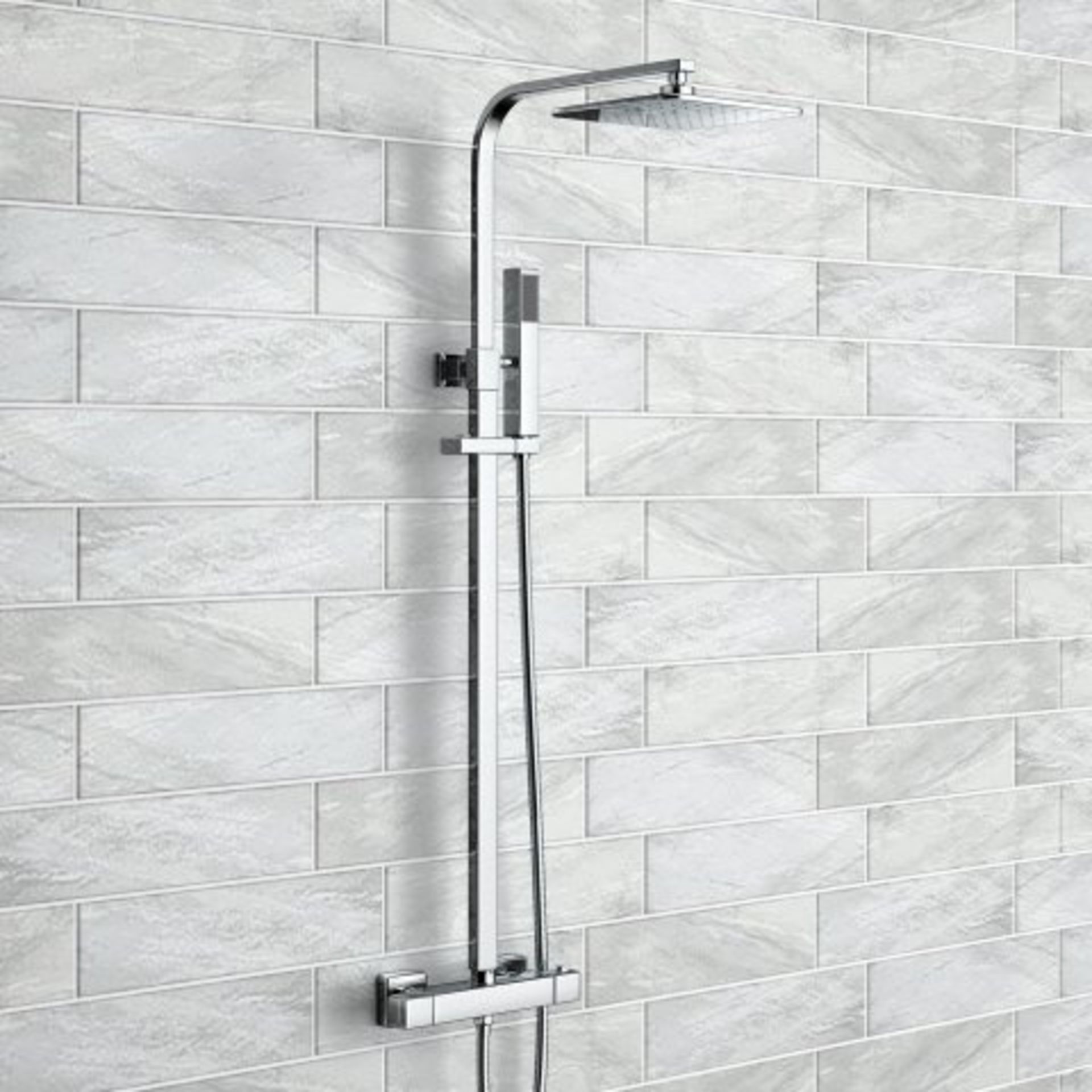 (J16) 200mm Square Head Thermostatic Exposed Shower Kit & Handheld. RRP £299.99. Simplistic Style - Image 2 of 5