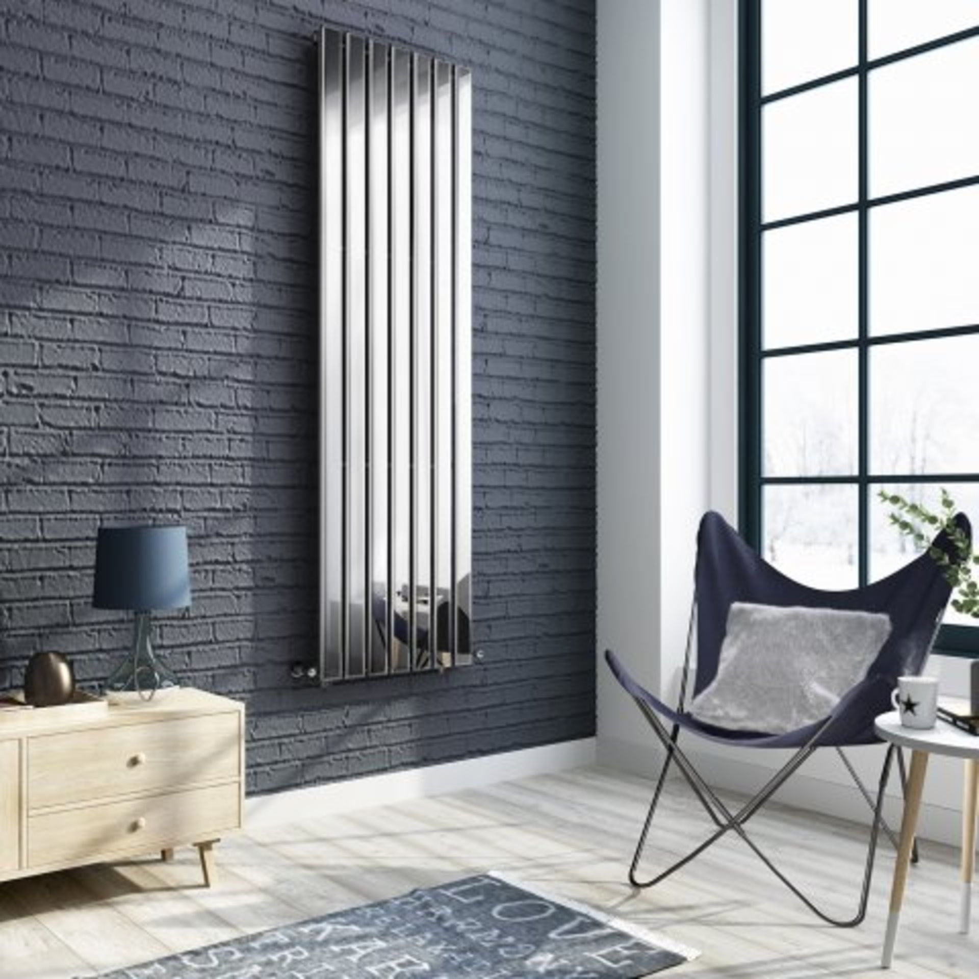 (J25) 1800x528mm Chrome Single Flat Panel Vertical Radiator. RRP £674.99. Designer Touch Ultra- - Image 3 of 4