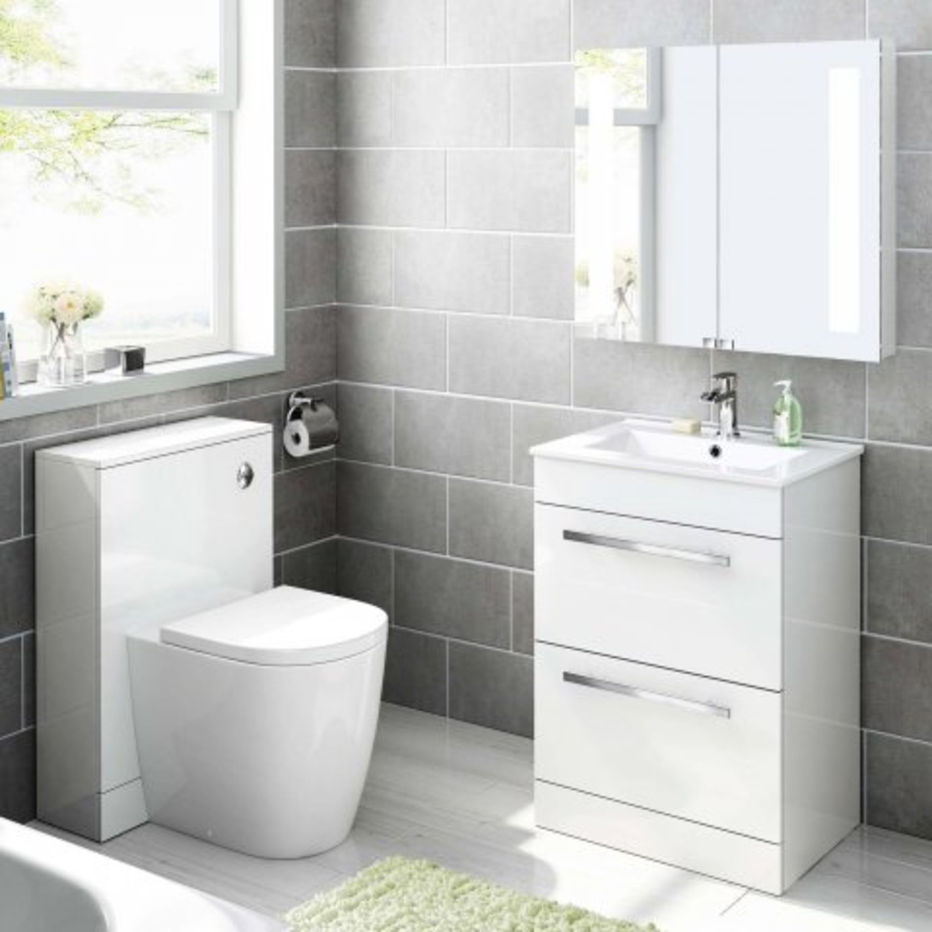 (J88) 600mm Avon High Gloss White Double Drawer Basin Cabinet - Floor Standing. RRP £499.99. COMES - Image 2 of 4