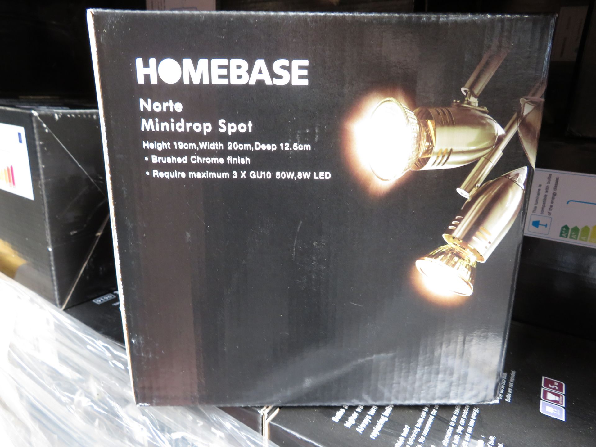 Pallet To Contain 210 x Brand New Homebase Norte Minidrop Spot. Brushed Chrome Finish. Height: