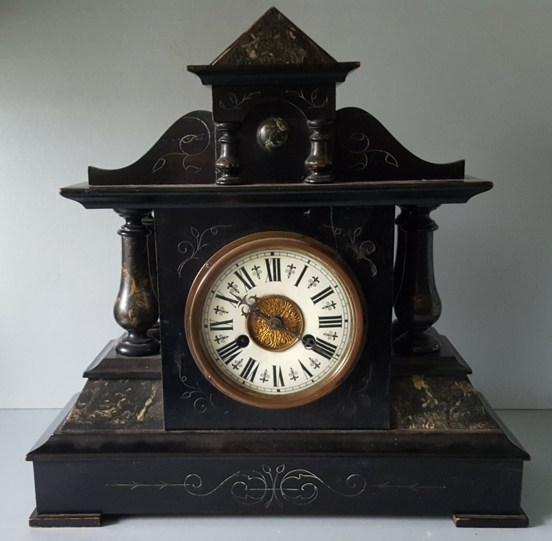 Antique Vintage Early 20c Mantle Clock Faux Slate